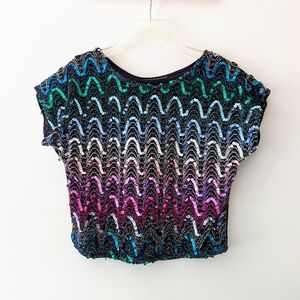 Vintage 80s 🌈 Rainbow Sequins And Sparkles Top